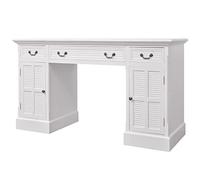 QJBSAVVA Scrivania segretaria bianca, 140 x 48 x 80 cm, scrivania per computer, stile rustico, in legno di pino e MDF, con 3 cassetti e 2 armadi, per casa, ufficio e camera da letto