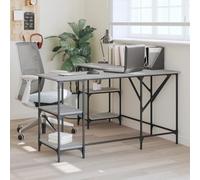 QJBSAVVA Scrivania Ufficio Angolare Salvaspazio Grigio Sonoma 139x139x75 cm Legno Multistrato con Ripiani e Telaio Metallo per Computer Studio Lavoro