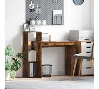 QJBSAVVA Scrivania Ufficio Compatta Salvaspazio Minimalista con Scaffali Integrati Rovere Affumicato Truciolato Opaco per Studio Ufficio Domestico e Stanza Adolescenti