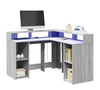 QJBSAVVA Scrivania Ufficio Gaming con Luci LED Angolare Grigio Sonoma 130x130x91cm in Truciolato per Postazione Lavoro e Gioco Organizzata