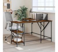 QJBSAVVA Scrivania Ufficio in Legno Multistrato con Design a L, Rovere Fumo, 139x139x75 cm, Salvaspazio per Angolo, Stabile con Piedini Regolabili per Studio o Casa