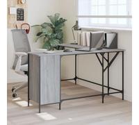 QJBSAVVA Scrivania Ufficio Salvaspazio Angolare in Legno Multistrato Grigio Sonoma 141x141x75 cm con Telaio Metallo Design a L per Studio e Casa