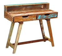 QJBSAVVA Scrivania Vintage in Legno Massello di Recupero con Due Cassetti, 100x45x90 cm, Scrittoio Artigianale per Ufficio Studio e Casa