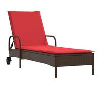 QJBSAVVA Sdraio da giardino con ruote e cuscino rosso, sedia a sdraio regolabile in polyrattan, per giardino e terrazza, isola mobile con cuscino incluso, 61 x 200 cm