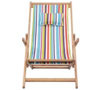 QJBSAVVA Sdraio da Spiaggia Pieghevole in Legno di Eucalipto Multicolore | Struttura regolabile in 3 posizioni con seduta in tessuto. Adatta per il relax in giardino, patio, balcone e campeggio.