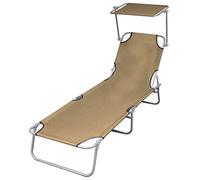QJBSAVVA Sdraio pieghevole con tettuccio parasole, regolabile, in acciaio, a tre gambe, per giardino, balcone, spiaggia, campeggio, 189 x 58 x 27 cm, colore tortora, portata fino a 110 kg