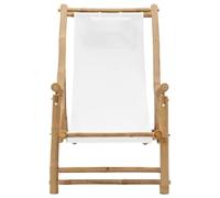 QJBSAVVA Sedia a Sdraio in Bambù Pieghevole da Giardino, Bianco Crema | Struttura reclinabile in 3 posizioni con comodi braccioli. Ideale per il relax in giardino, patio o terrazza.