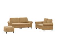 QJBSAVVA Sedia Camera da Letto Poltrona Letto Divanetto da Giardino Divano da Giardino da Esterno - Set di Divani 3 pz con Cuscini Marrone in Velluto per Camera Da Letto Interno Campeggio Giardino