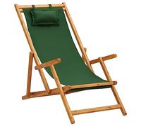 QJBSAVVA Sedia da spiaggia pieghevole in legno massiccio di eucalipto, sedia a sdraio regolabile per giardino, balcone e spiaggia, comoda sedia da campeggio con rivestimento in tessuto, verde, 60 x