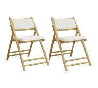 QJBSAVVA Sedie da Balcone Poltrona da Esterno Terrazzo Sedia da Giardino Poltrona Balcone - Sedie da Bistrot Pieghevoli 2 pz Cuscini Bianco Crema in Bambù per Cucina Terrazzo Giardino Balcone
