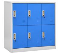 QJBSAVVA Set 2 Armadietti in Acciaio con Serratura 90x45x92.5 cm | Organizzatore multiuso a 6 scomparti per ufficio e scuola, struttura robusta grigio chiaro e blu con chiavi incluse.