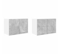 QJBSAVVA Set 2 Armadietti Pensili da Cucina Grigio Cemento Bianco | Mobiletti sospesi salvaspazio per cucina e soggiorno con ante eleganti e due ripiani per organizzare utensili e spezie.