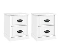 QJBSAVVA Set 2 Comodini Bianchi 39x39x47,5 cm con 2 Cassetti in Legno | Mobiletti salotto o camera da letto, superficie liscia e vani contenitori pronti ad accogliere i tuoi oggetti quotidiani.