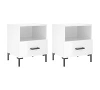 QJBSAVVA Set 2 Comodini Bianco Lucido 40x35x47,5 cm Legno | Piedini metallici stabili, vano aperto e cassetto capiente per riordinare la camera da letto o il soggiorno.
