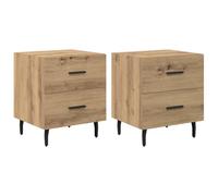 QJBSAVVA Set 2 Comodini Camera da Letto Rovere 40x35x47,5cm | Tavoletti da notte compatti con cassetti e gambe in acciaio nero, perfetti per organizzare la zona notte con stile.