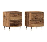 QJBSAVVA Set 2 Comodini da Notte 2 Cassetti Legno Vecchio 40x35x50 cm | Tavolini da notte compatti con solidi sostegni in metallo per la camera da letto, ideali per riordinare oggetti e libri.