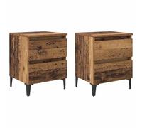 QJBSAVVA Set 2 Comodini Moderni con Cassetto Legno Vecchio 40x35x50 cm | Tavolino da notte salvaspazio con cassetto e gambe in metallo, ideale per organizzare la camera da letto o la zona notte.