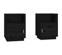 QJBSAVVA Set 2 Comodini Neri 40x34x55 cm Legno Massello Pino | Set di due tavolini da notte neri per camera da letto con anta reversibile, maniglia in similpelle e 2 vani interni.