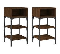 QJBSAVVA Set 2 Comodini Rovere Marrone 35x34,5x70 cm Legno e Ferro | Coppia di tavolini laterali salvaspazio con piedini regolabili e vani per camera da letto o soggiorno.