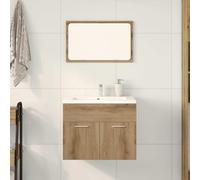 QJBSAVVA Set 2 Pezzi Mobili da Bagno in Rovere Artigianale Legno Multistrato con Specchio, Mobiletto Salvaspazio 60x38.5x46cm per Organizzazione Bagno
