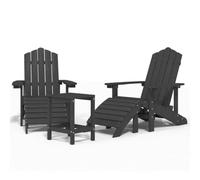 QJBSAVVA Set 2 Sedie Adirondack con Poggiapiedi e Tavolo HDPE Antracite | Set completo da 5 pezzi in HDPE per giardino, patio o terrazza, resistente alle intemperie con lavaggio facile a acqua.