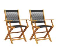 QJBSAVVA Set 2 Sedie da Giardino Pieghevoli Nere in Legno Acacia e PP
