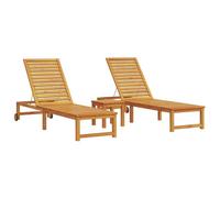 QJBSAVVA Set 3 Pezzi Lettini da Sole con Tavolino in Legno Massello | Set da giardino con due sdraio e tavolino coordinato in acacia, ideale per momenti di relax su terrazza e bordo piscina.