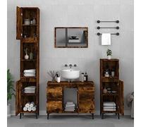 QJBSAVVA Set 3 Pezzi Mobili Bagno in Rovere Fumo con Mobile Lavabo 80 cm Armadietti Salvaspazio Stretto Multistrato Resistente all'Umidità per Organizzazione Bagno Completa