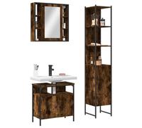 QJBSAVVA Set 3 Pezzi Mobili da Bagno Salvaspazio in Legno Multistrato Rovere Fumo con Specchio Armadietto e Mobile Lavabo Design Elegante Ampio Spazio Archiviazione