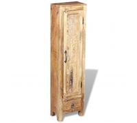 QJBSAVVA Set 4 Pezzi Arredo Bagno in Legno Massello di Mango con Specchio | Mobiletto lavabo artigianale con specchiera e due armadietti laterali capienti per organizzare la stanza da bagno.