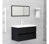 QJBSAVVA Set Completo Bagno Nero Legno Multistrato con Mobile Sottolavabo, Lavabo Integrato Ceramica e Specchio, Design Moderno Salvaspazio per Piccoli Spazi Bagno o Toilette