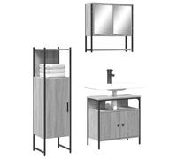 QJBSAVVA Set Completo Mobili Bagno 3 Pezzi Grigio Sonoma Legno Multistrato con Specchio, Mobile Sottolavabo e Armadietto - Design Salvaspazio per Ottimizzazione Spazio e Conservazione Bagno