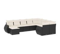 QJBSAVVA Set da 10 divani da giardino con cuscini, in polyrattan, per terrazza e giardino, con vano portaoggetti, tavolo da giardino e moduli divani