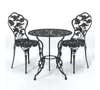 QJBSAVVA Set da 3 pezzi in alluminio pressofuso di colore nero, eleganti mobili da giardino con romantico motivo floreale per balcone, terrazza e giardino d'inverno, include 1 tavolo e 2 sedie