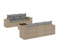 QJBSAVVA Set da 7 divani da giardino con cuscini, in polyrattan, beige, con vano portaoggetti, tavolo da giardino e gruppo di sedute per giardino, terrazza e balcone, 6 persone