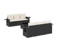 QJBSAVVA Set da 7 divani da giardino con cuscini neri in polyrattan, set modulare con vano portaoggetti, tavolino con molle a gas e tavolo da pranzo per terrazza, giardino e balcone