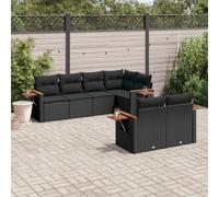 QJBSAVVA Set da 7 pezzi in polyrattan nero, 62 x 62 x 69 cm, resistente alle intemperie, modulare con ripiano a molla a gas, cuscino lavabile, salvaspazio