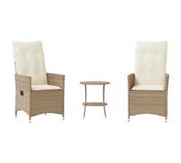 QJBSAVVA Set da bistrò da 3 pezzi con cuscini, set di mobili da giardino in polyrattan, con 2 sedie da giardino regolabili e piccolo tavolino rotondo per balcone, terrazza e giardino, beige