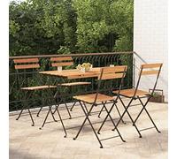 QJBSAVVA Set da bistrot pieghevole in legno di acacia e acciaio, 100 x 54 x 71 cm, set da giardino con 4 sedie pieghevoli, salvaspazio e robusto per piccoli balconi, terrazzi, campeggio