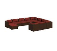 QJBSAVVA Set da giardino da 11 pezzi, con cuscini, in polyrattan, marrone, set modulare per esterni, per giardino, terrazza e balcone, resistente alle intemperie, con 4 divani ad angolo, 6 divani