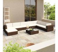 QJBSAVVA Set da giardino in rattan sintetico, 539 x 296 x 66 cm, marrone, con cuscini da 6 cm, resistente ai raggi UV e all'acqua, salvaspazio, per piccoli balconi, terrazze e giardini d'inverno