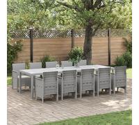 QJBSAVVA Set da Pranzo da Giardino 11 Pezzi con Cuscini Grigio Chiaro Polyrattan, Tavolo Rettangolare 150x100x73 cm e Sedie per Esterno, per Pranzi all'Aperto in Famiglia e Amici