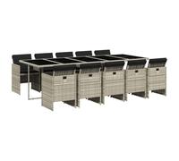 QJBSAVVA Set da pranzo da giardino, 11 pezzi, in polyrattan, con cuscini, tavolo da giardino per 10 persone, sistema a cubi salvaspazio, per balcone, terrazza, grigio chiaro