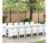 QJBSAVVA Set da Pranzo da Giardino 15 Pezzi in Polyrattan Bianco con Tavolo Grande 200x100 cm, Tavolo Piccolo 150x100 cm e 6 Sedie per Esterno, Arredo Giardino Spazioso per Balcone Patio