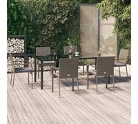 QJBSAVVA Set da pranzo da giardino, 200 x 100 cm, tavolo da pranzo con 6 sedie da giardino, con cuscino in rattan sintetico, resistente, per esterni, per giardino, balcone, terrazza