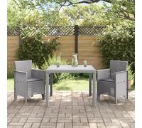QJBSAVVA Set da Pranzo da Giardino 3 Pezzi con Cuscini Grigio Chiaro in Poly Rattan, Tavolo Quadrato e Sedie per Esterno, Design Moderno per Balcone