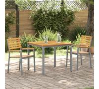 QJBSAVVA Set da Pranzo da Giardino 3 Pezzi con Tavolo Quadrato e Sedie, Legno di Acacia e Metallo, Grigio, per Balcone e Piccoli Spazi Esterni, Design Moderno e Resistente