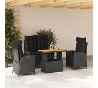 QJBSAVVA Set da pranzo da giardino, 4 pezzi, nero, 90 x 55 x 40/71 cm, in rattan, regolabile in altezza, con cuscino, resistente ai raggi UV