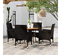 QJBSAVVA Set da pranzo da giardino, 5 pezzi, colore nero: 80 cm, tavolo rotondo in acacia con 4 sedie pieghevoli e cuscino da 4 cm