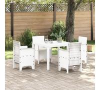 QJBSAVVA Set da Pranzo da Giardino 5 Pezzi con Cuscini Bianchi in Polirattan Sintetico, Tavolo Quadrato e 4 Sedie per Balcone, Arredo Esterno Moderno e Resistente